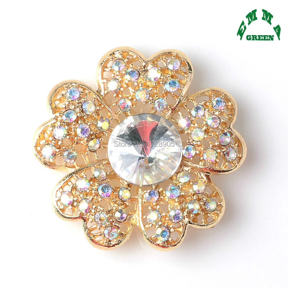 Gold Clover Embellishments for Bridal Wedding Jewelry Accessories 10pcs 31mm AB Rhinestone Lucky Flower Flat Back Charms Pendant