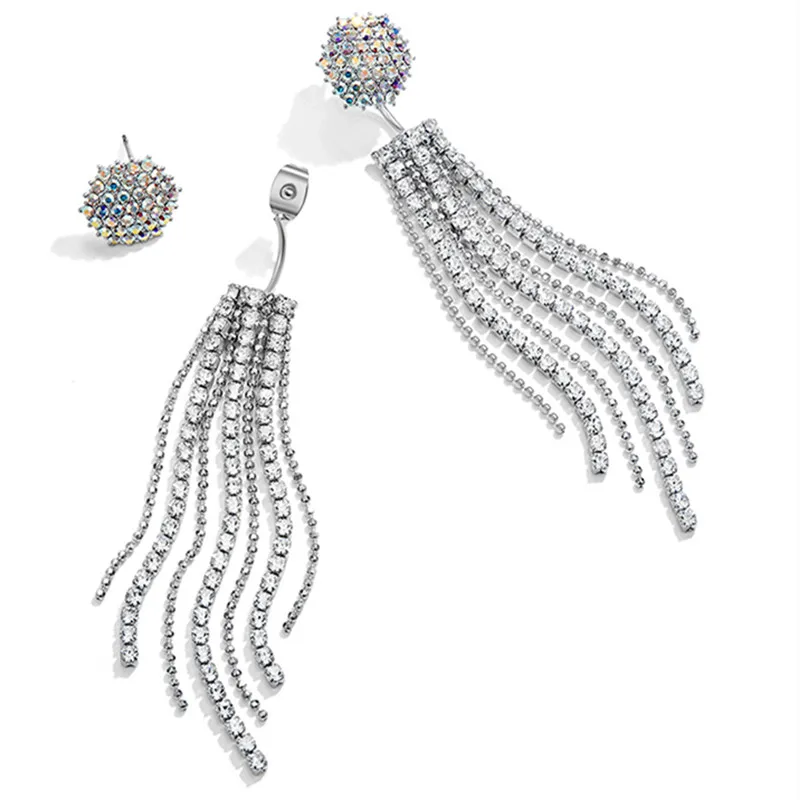 Anise Luxury Crystal Tassel Stud Earrings Rhinestone After Hanging Long Earrings For Woman Wedding Banquet Jewelry Brincos