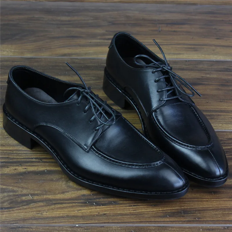 MALONEDA Handmade Goodyear Lace up Black Genuine Leather Derby Shoes for Business Office formal Dress Footwear