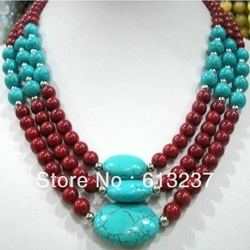 Fashion 3 rows beautiful red artificial coral calaite stone round beads chains necklace jewelry making 17-19inch MY4780