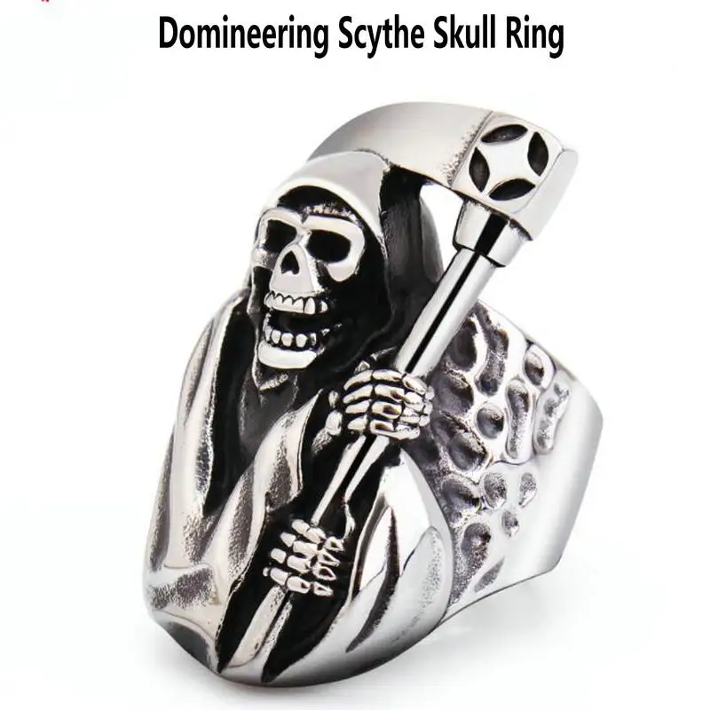 Death Scythe Men's Ring      Vintage Domineering Titanium Steel Ring       Death sickle skull ring