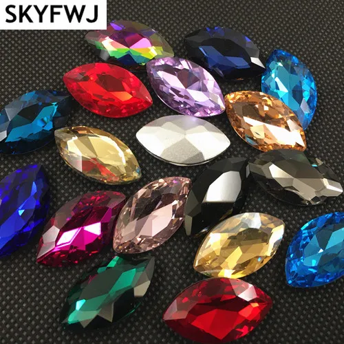 Navette Rhinestone 3x6,4x8,5x10,6x12,7x15,9x18,17x32mm All Colors Pointback Glass Crystal Stones for DIY Garment dress making