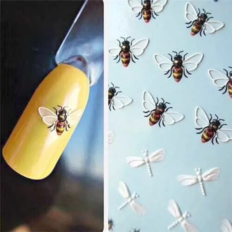 

1pc 3D Acrylic Engraved Natural bee Nail Sticker Nail Water Decals Fashion Empaistic Nail Water Slide Decalsi Z094