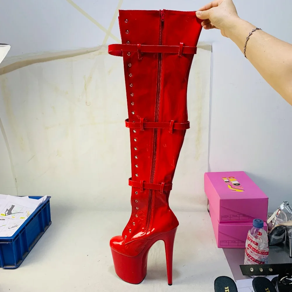 12-17-20-23CM High-heeled boots, buckle boots pointy dancers fashion sexy runway shoes sexy to thigh, boots