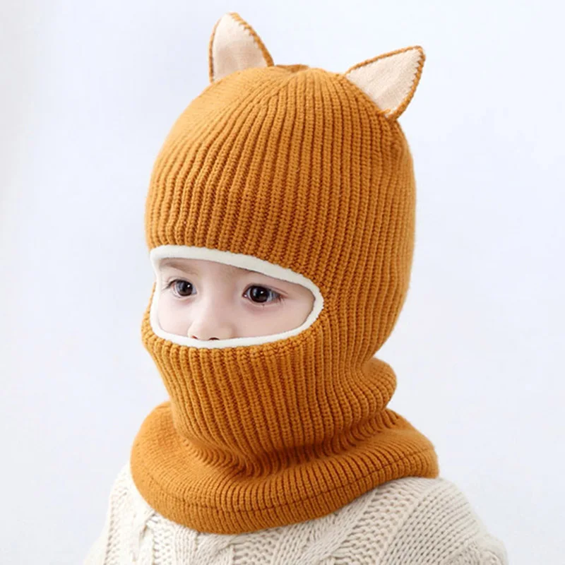 MAERSHEI 2022 new baby girl winter hat warm and velvet Beanies Knitted Cap Kids Balaclava Mask Hats Gorras