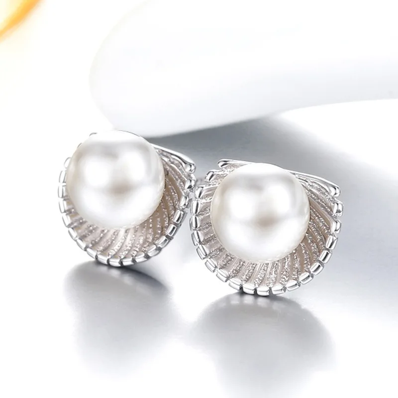 S925 pure Tremella nail shell pearl pearl earrings, Silver 925 birthday gift