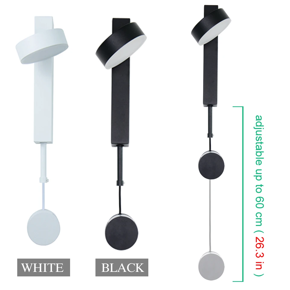 Lampada da parete a LED moderna con interruttore a manopola applique dimmerabile illuminazione interna regolabile 7W 9W nero per scala corridoio