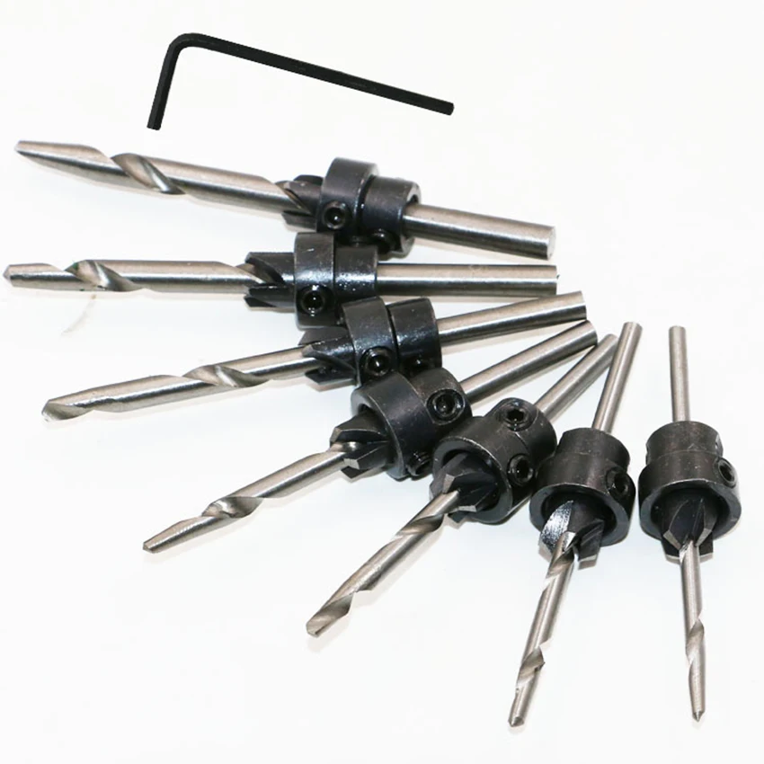7 pçs/pçs/set carpintaria brocas kit de combinação de broca escareada 78mm-90mm ferramentas manuais peças alta velocidade brocas de parafuso de madeira aço