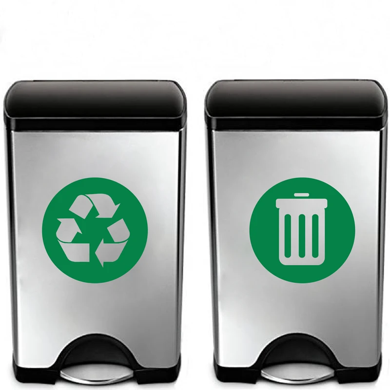 Recycle and Trash Sign Decal , Trash Can Vinyl Art Sticker Decoration , Recycle Bin Container Green Decal , Garbage Art Decor