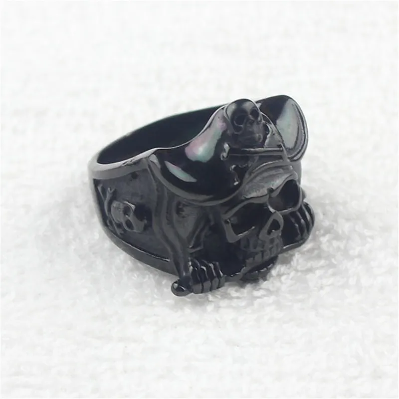 Cool Men's Black Pirate Skull Knife Caribbean Biker Stainless Steel Biker Ring US Size 7-15