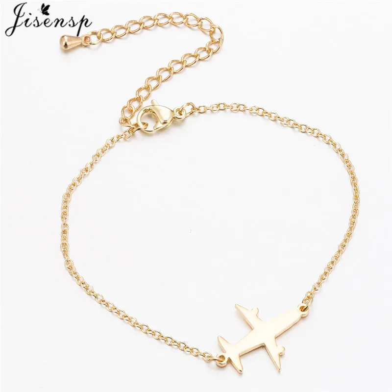 Jisensp Punk Plane Airplane Adjustable Bracelet Women Outdoor Travel Jewelry Stainless Steel Charm Bracelet Femme bijoux