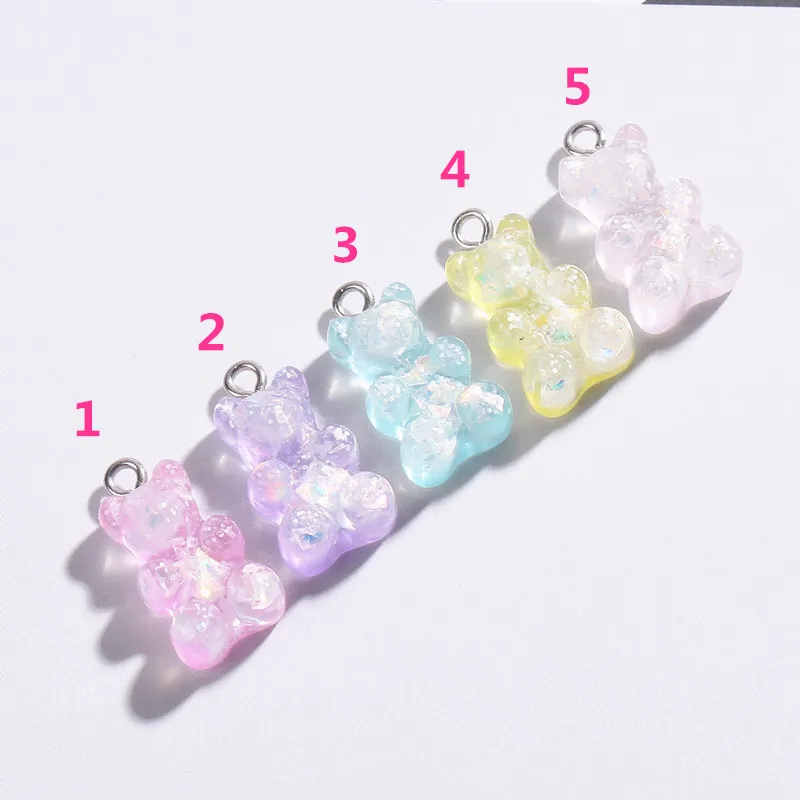 10Pcs 16*10MM  Resin Charms Flatback Gummy Bear Glitter Cabochons for Necklace Pendant Earring DIY Making