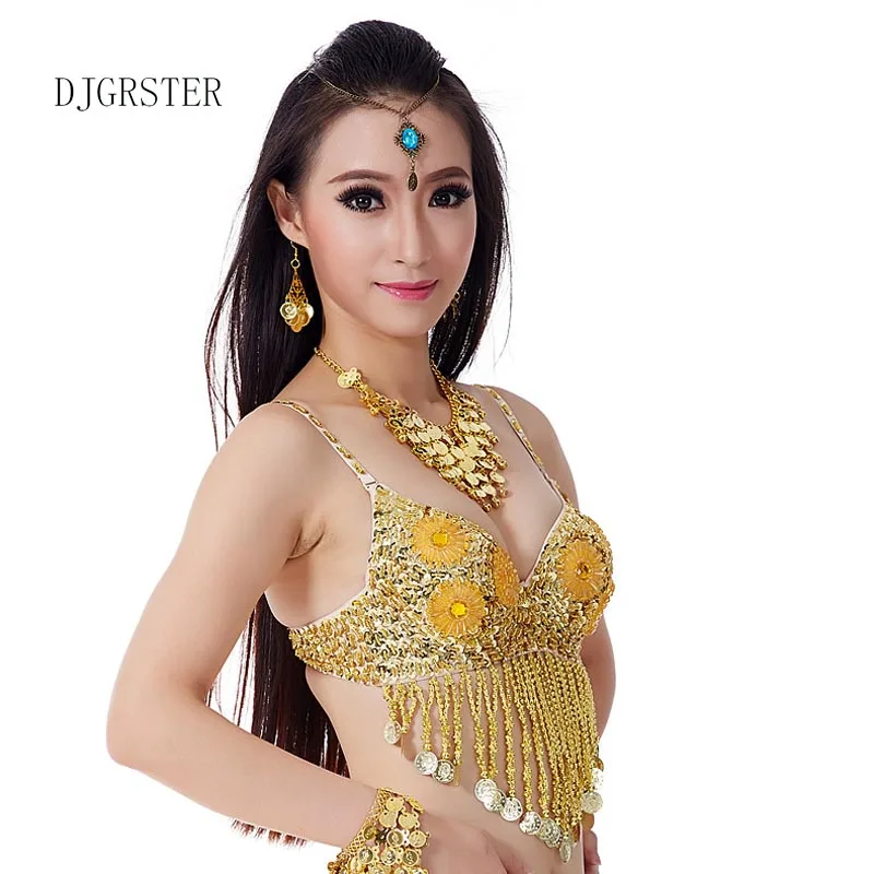 DJGRSTER Women Stage Dance Wear Oriental Dance Sequined Tassels Beaded Bra Bellydance Top 1 pcs Costumes for Belly Dance