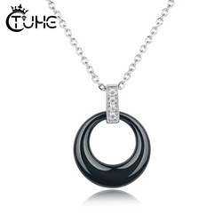 Fashion Simple Chain Circle Ceramic Pendant Necklace Women Crystal Necklaces Collier Femme Jewelry Correntee Jewelry