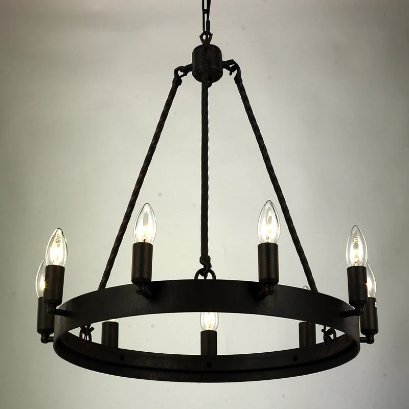 

Black Chandeliers Industrial Iron Lighting Candle Light Hanging Ceiling Chandelier Fixture Dining Kitchen Bedroom Living Room