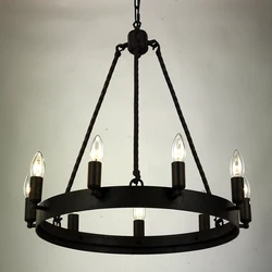 Black Chandeliers Industrial Iron Lighting Candle Light Hanging Ceiling Chandelier Fixture Dining Kitchen Bedroom Living Room