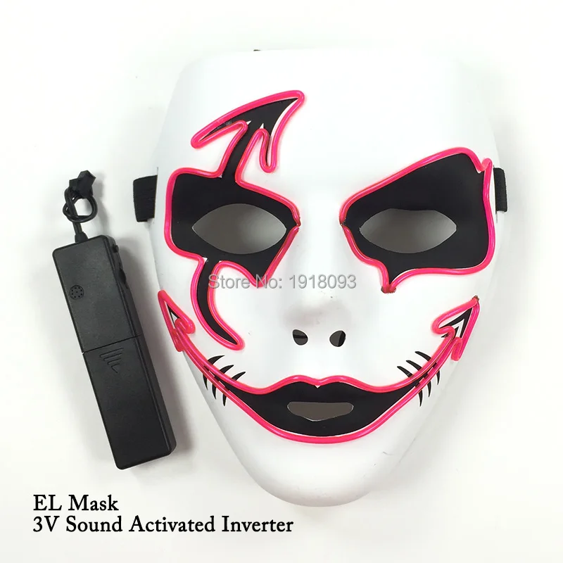 New arrival EL Wire Novelty Lighting Glowing Mask Make up party glow mask Neon glow light Mask for Party Supplies