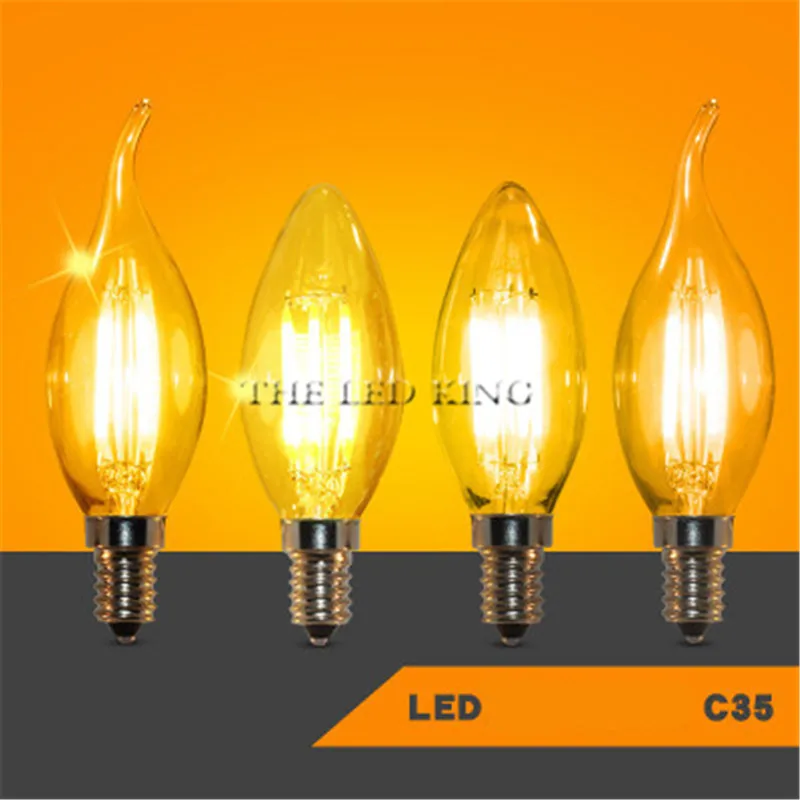 1-10x led filamento lâmpada retro c35 c35l lâmpada 220v e14 vintage vela lâmpada lustre substituir 60w 80w 120w lâmpada incandescente