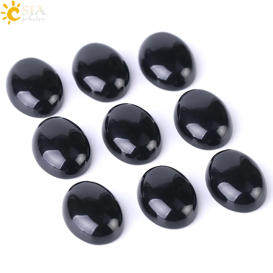 CSJA 1PC Natural Stone Oval Cabochon Obsidian Bead No Hole for Women Men Fashion Jewelry Making Ring Face Bracelet Necklace F508