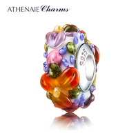 ATHENAIE Murano Glass 925 Silver Core Hawaiian Maui Floral Lei Charm Bead Fit Bracelet Necklace DIY Jewelry