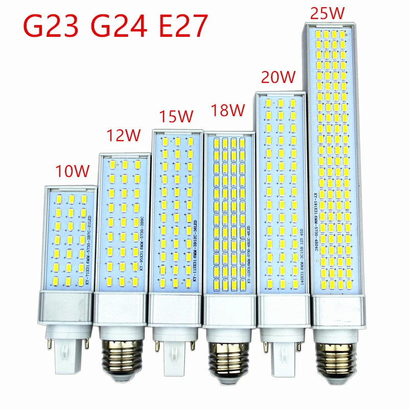 

5pcs/Lot g23 g24 e27 led lamp bulb 10W 12W 15W 18W 20W 25W 5730 Light warm white/Cool white Spotlight Horizontal Plug Light