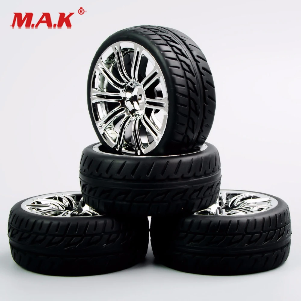 4Pcs/Set 1/10 Scale Tires and Wheel Rims with 6mm Offset fit RC On-Road Racing Car Accessories and Parts