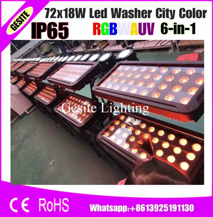

Бесплатная доставка IP65 LED Город Цвет Открытый 72 шт. RGBWAUV 6in1 DMX LED мыть свет для архитектурной стены шайбы