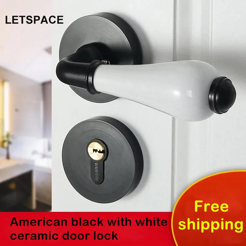 

72mm European simple wood door Ceramic split Keys Lock Imitation Bronze Black interior Handles Bedroom grip Mute Handrail Lock