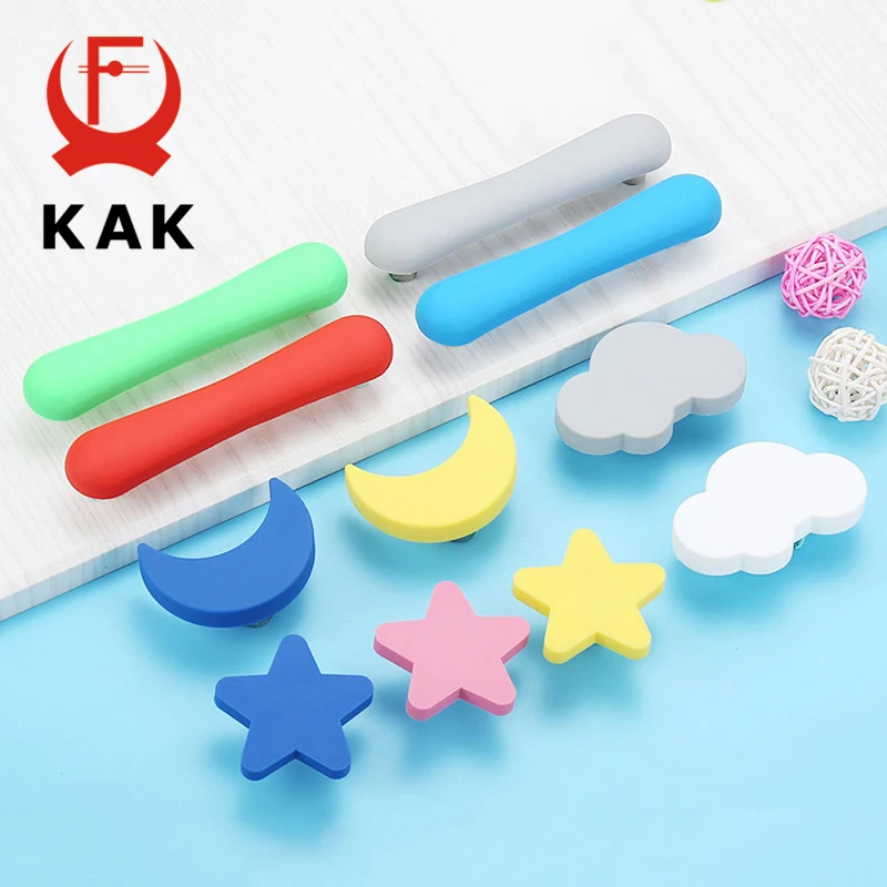 KAK Children Room Knobs and Handles Moon Star Cartoon Furniture Handles PVC Cloud Door Knob Kids Drawer Cabinet Pulls for kids