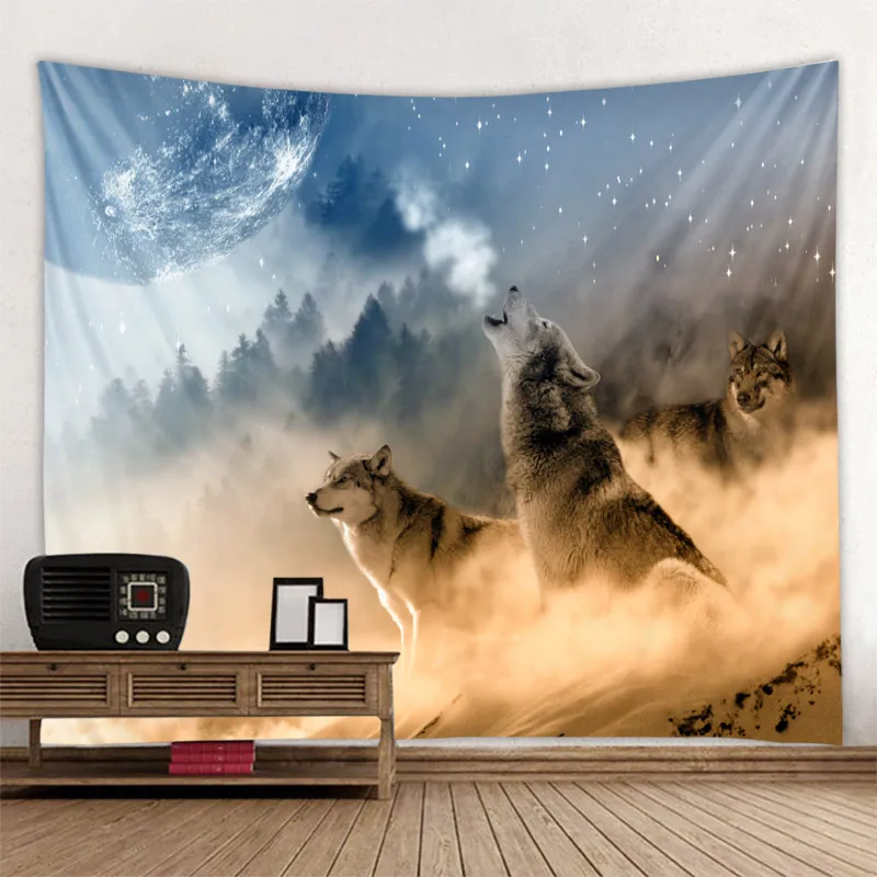 

Three Wolves Holy Animals Tapestry Decoration Wall Hanging Lion Wolf Tiger Pattern Background Wall Tapestry Home Textile