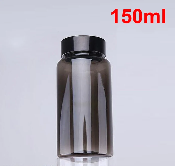 100PCS 150ML/150CC NEW Top Grade Translucent Black Bottle, Plastic PET Packing Bottles For Vitamins, Powder, Pills, Caspules