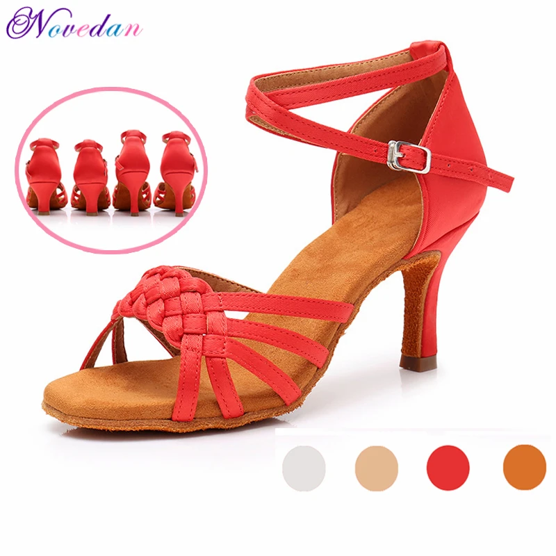 Sapatos de dança latina para mulheres e meninas, vermelho, salão de baile branco, tango, sola macia, cetim, salsa, sapatos de dança, senhoras,