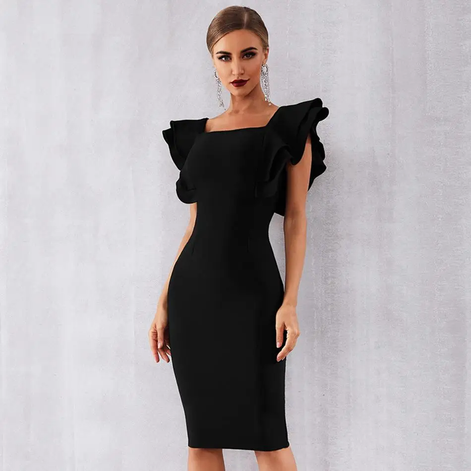 Newest Fashion Celebrity Party Bodycon Bandage Dress Women Black Butterfly Sleeve Sexy Night Out Club Dress Women Vestidos