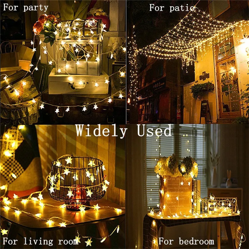 LED Star Fairy Garland String Lights, Decoração interior e exterior, Bateria USB, Ano Novo, Árvore de Natal, Casamento, Casa, 2m, 5m, 10m, 220V