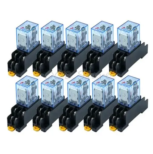 

10Pcs DC12V DC24V DC 110V DC220V AC Coil Power Relay LY2NJ DPDT 8 Pin HH62P JQX-13F With Socket Base OK