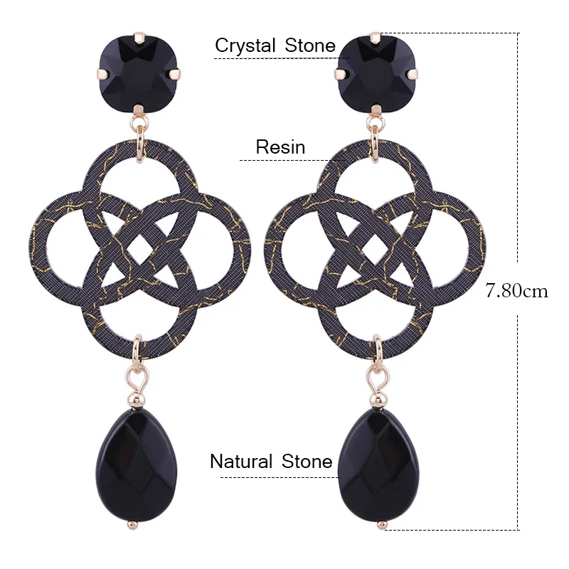 Sehuoran Flower Resin Shell Drop Earrings For Woman Water Drip Natural Stone Crystal Earrings Pendients Oorbellen Gifts