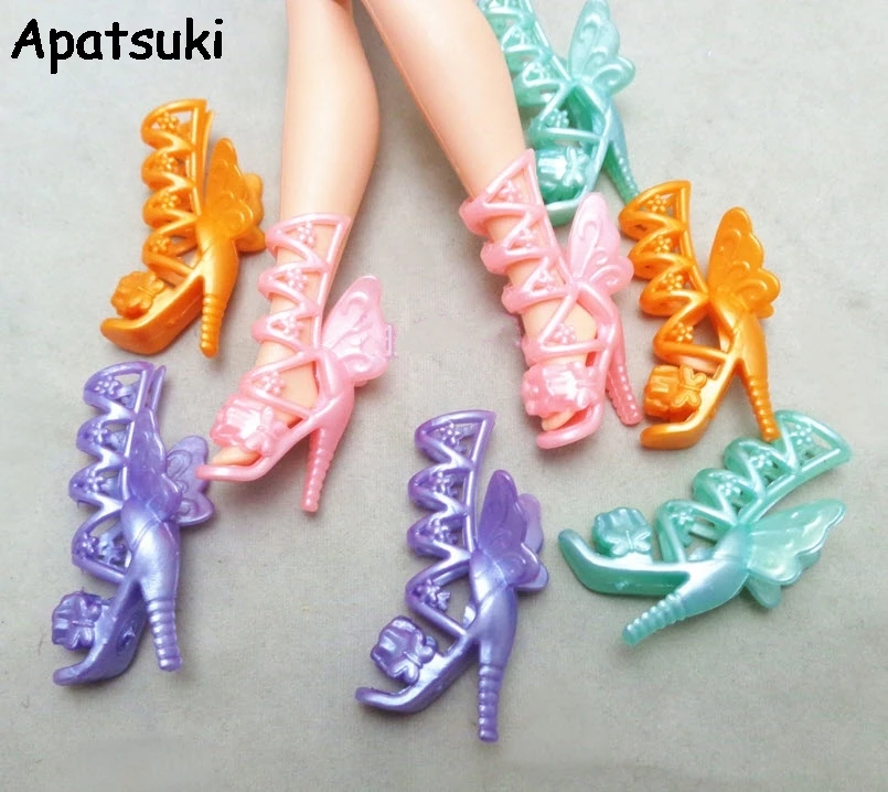 5pairs/lot Fashion Colorful Butterfly Wings Angle High-Heel Shoes Boots For Barbie Doll House For 1/6 BJD Doll Toy Shoes