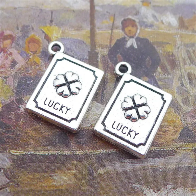 BULK 30 Antique Silver Plated Lucky Book Charm Pendant 14*17mm