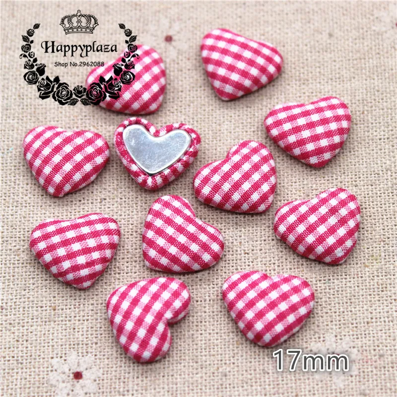 50pcs 17mm Mix Colors Lattice Fabric Covered Heart Flatback Buttons Home Garden Crafts Cabochon Scrapbooking DIY