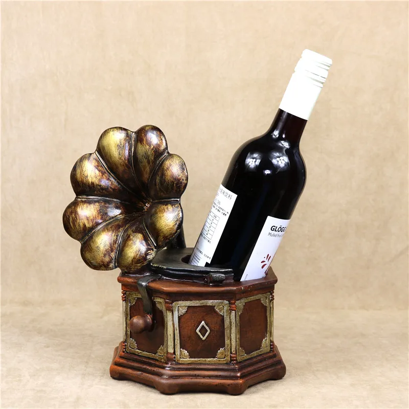 

Vintage Phonograph Model Wine Bottle Holder Decorative Gramophone Wine Bracket Barware Ornament Craft For Home Bar and Office