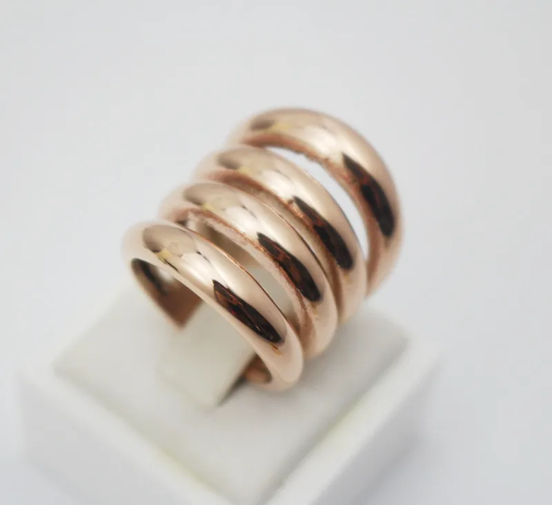 Wide Hollow Stainless Steel Golden Ring Jewelry 4 Layer Striped Rings Women Size 8 6 7 11.5 11 10 5 9