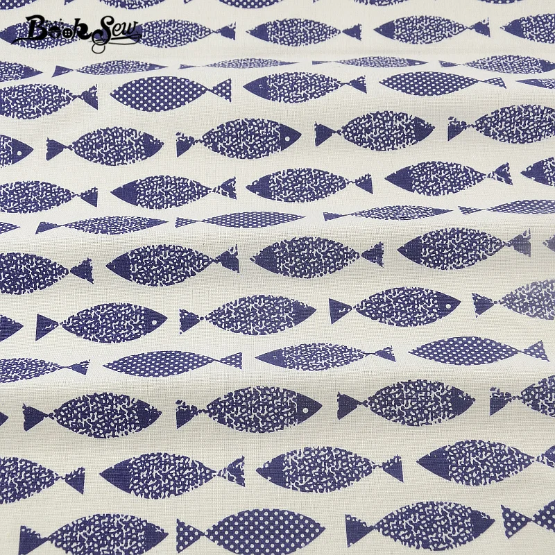 

Telas Tecido Cotton Linen Fabric Dye Fish Design Booksew Sewing Material Tissu Tablecloth Pillow Bag Curtain Cushion Zakka 2019