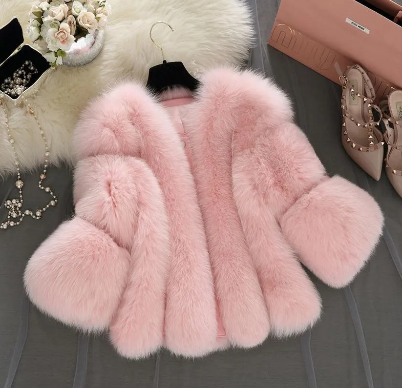 S-4XL  Winter New fashion brand Fake fox fur jacket women's warm jacket stitching thicker Faux fur coat