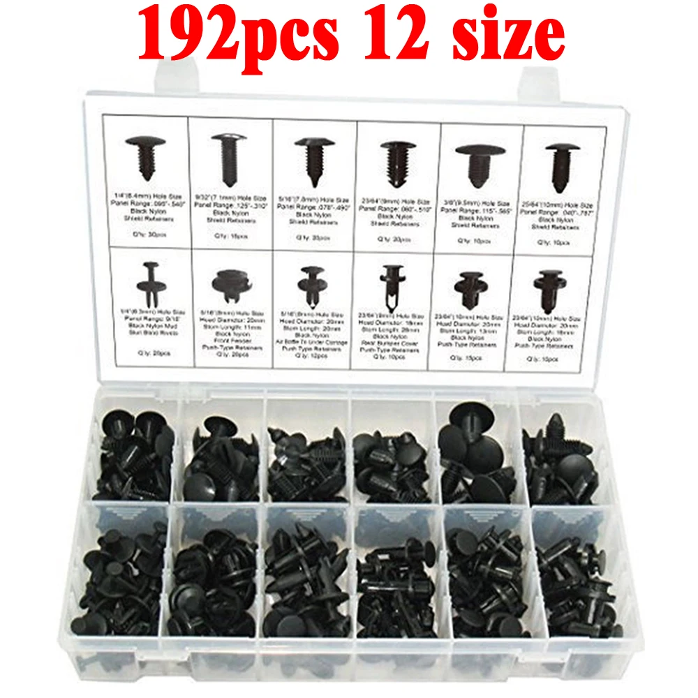 

192pcs/Set 12 Sizes Clip Automotive Push Pin Bumper Clips Panel Body Interior Retainer Assortment Kit fit for Toyota Honda Ford