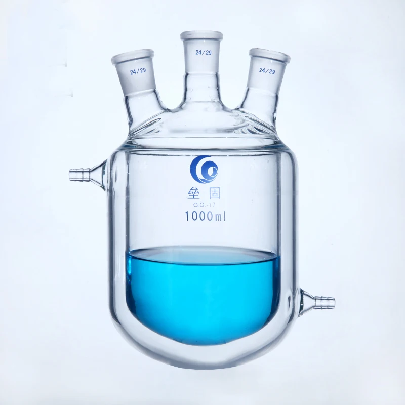 Three-necks jacket reaction bottle Thick wall borosilicate glass flask Jacketed Pilot Plant Reactors Laboratory Reactor