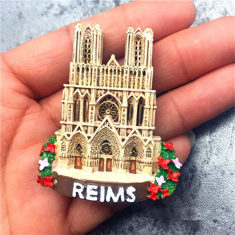 

France Town Of Reims Resin 3D Fridge Magnets World Travel Souvenir Refrigerator Magnetic Stickers Home Decoration