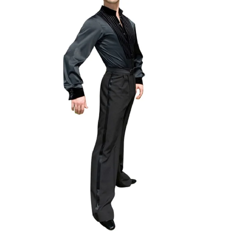 Latin Dance Shirts Men Black Long Sleeve Male Ballroom Salsa Samba Dancewear Professional Competition Men\'S Dance Top DNV10308