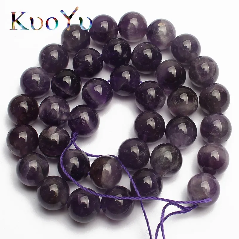 Natural Amethysts Purple Crystal Round Loose Stone Beads For Jewelry Making 15.5\