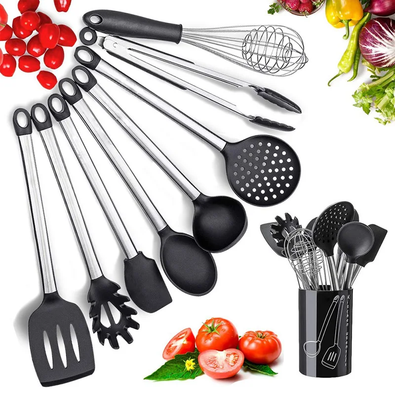 Meijuner 9Pcs Kitchen Silicone Tools Cook Tools Kitchen Gadgets Cooking Tool Egg Beater Spoon Spatula Brush Kitchenware  MJ272