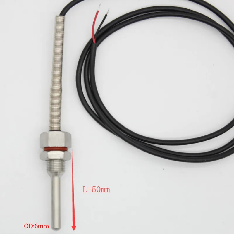 NTC 3950 10K Thermistor Temperature Sensor SUS304 OD 6mm Probe Wire 1m -40~150 Degree Thread M12X1 L35mm-300mm